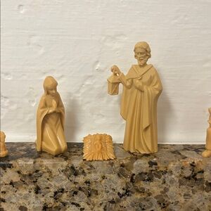 Vintage Western Germany Miniature Plastic Tan Nativity Figurine Set